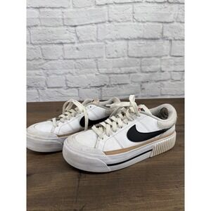 Nike Court Legacy Lift Womens 6.5 White Black Hemp Platform Sneakers DM7590-100